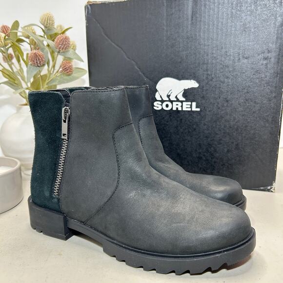 Sorel Shoes - Sorel Emelie II Zip WP Waterproof Boots Black Sea Salt NL4328-010 Women 7.5